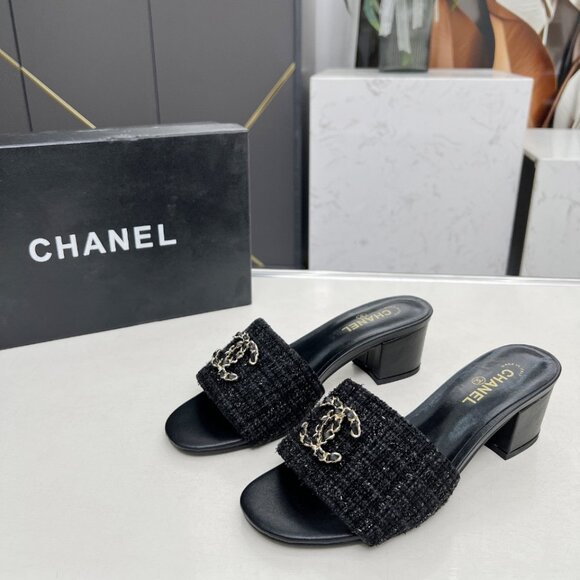 Chanel Black Heeled Mules for Women